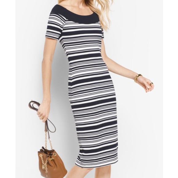 michael kors blue and white striped dress